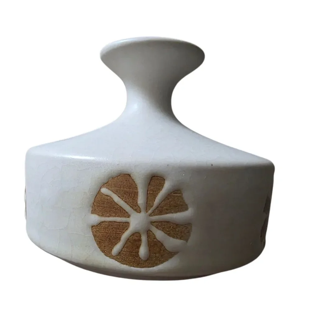 Vintage Otagiri White Stoneware Bud Vase w/Flowers MCM Japan Pottery 1960’s